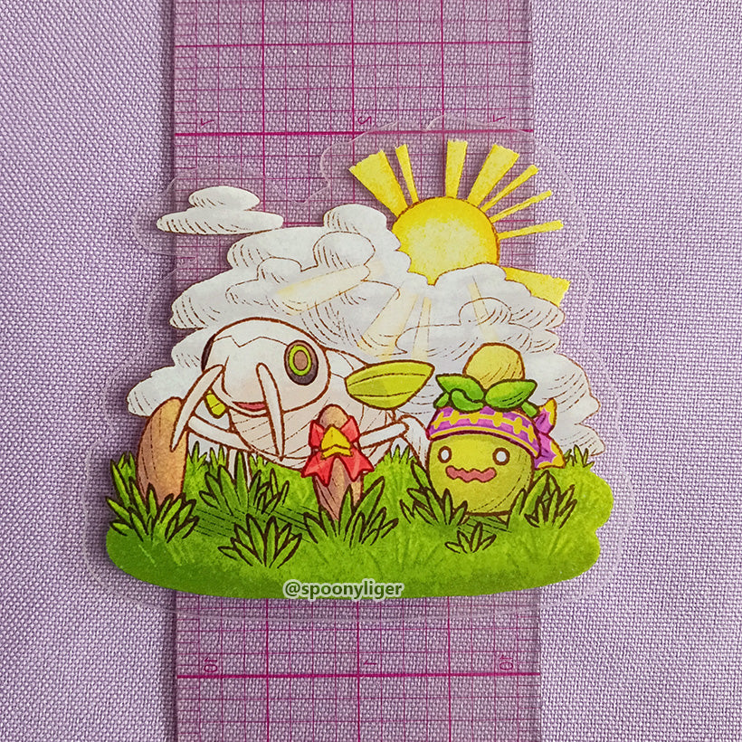 Cicada & Small Olive 3" Glossy Clear Sticker