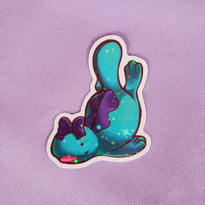 Giant Blue Salamander 2.25" Clear Holographic Sticker